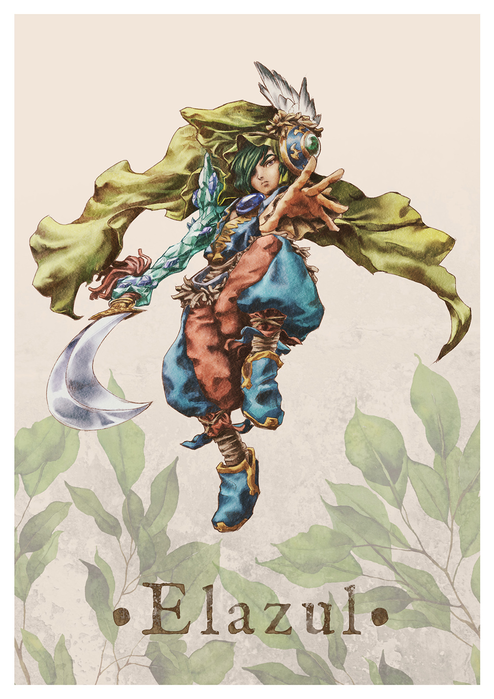 Paola Tuazon - 聖剣伝説 Seiken Densetsu: Legend of Mana - 瑠璃 Jumi Knight Elazul (Lapiz Lazuli) Male Character Fanart PS1 JRPG Game